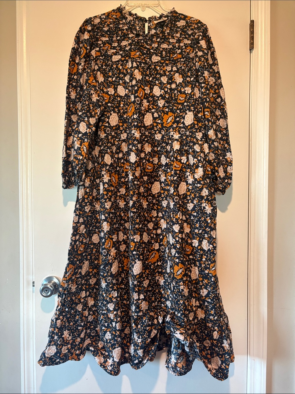 Universal Thread Floral Tiered Maxi Dress in Navy and Mustard